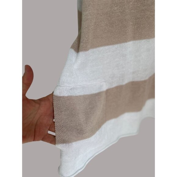 Eileen Fisher XL Organic Linen Knit Sweater Top Beige & White Striped Relaxed Fi - Picture 6 of 11